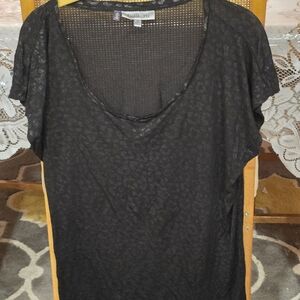 Jennifer Lopez Top Black Animal Print Black Metallic Short Sleeve Size XL